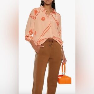 Cecilie Copenhagen printed crinkled crepe de shine shirt size Large in Peach